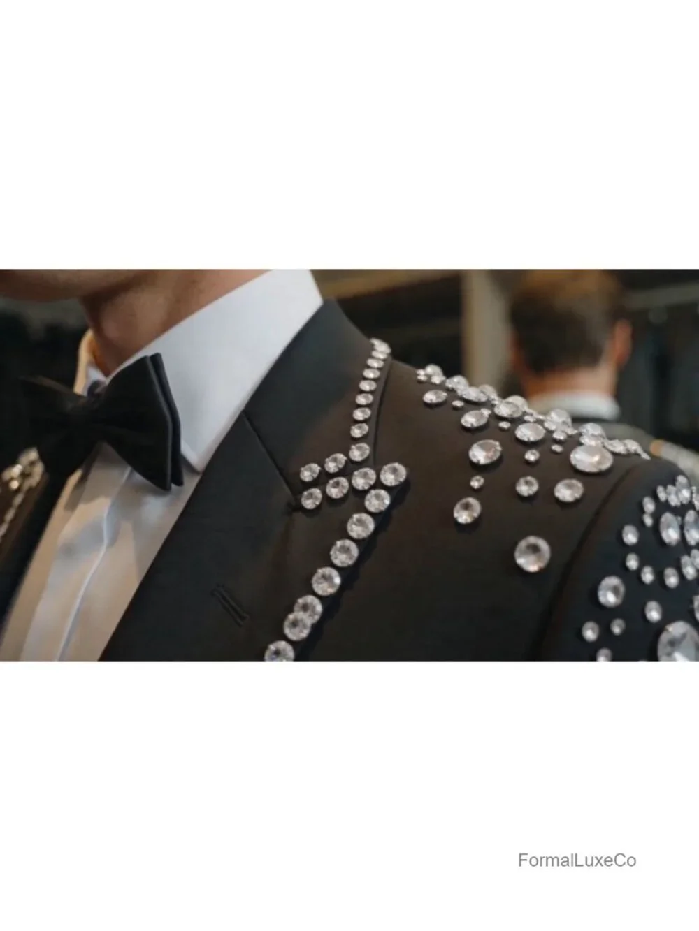 Men's 2PC Rhinestone Crystal Slim Fit Suit Set Wedding Prom